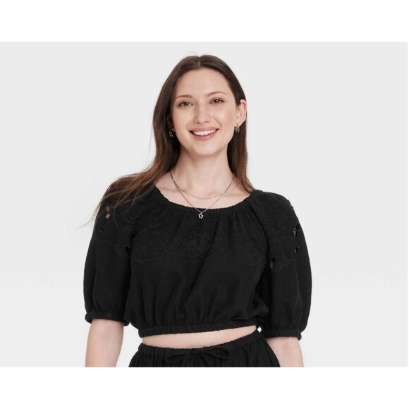 Universal Thread Tops - NWT Universal Thread Black Linen Blend Cutout Blouse Size S